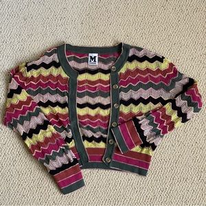 M by Missoni Zig Zag Knit Cropped Cardigan